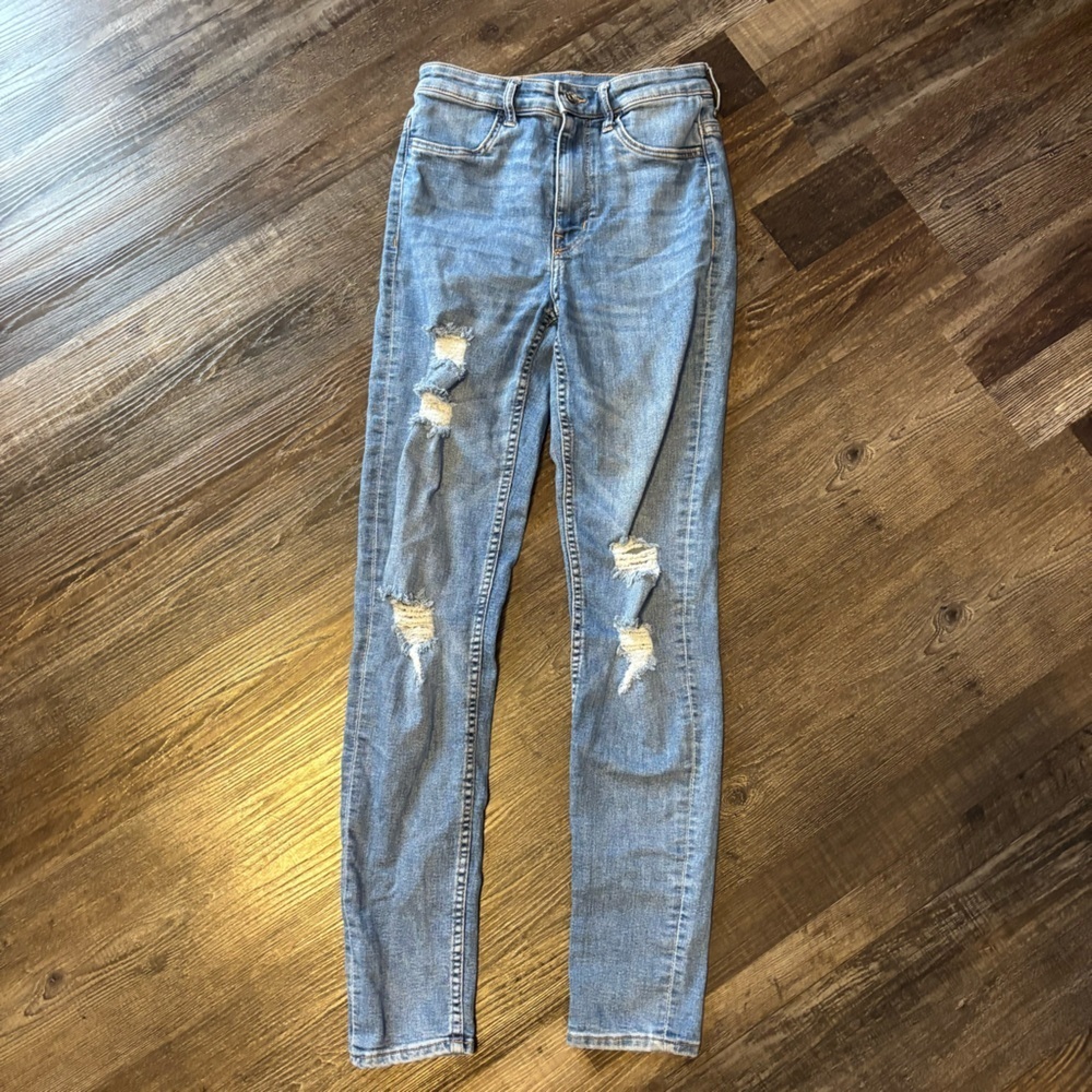 H&M Blue Skinny Jeans with Distressed Details